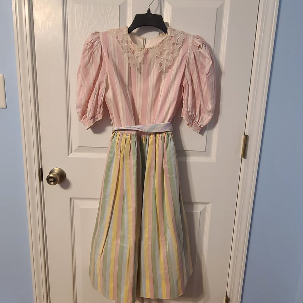 Joan Calabrese Pastel striped summer dress girls size 14